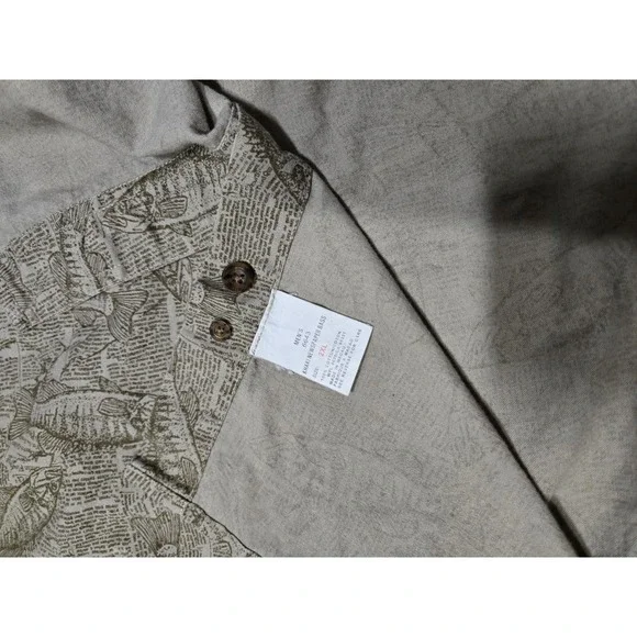 Woolrich Mens 2XL Khaki Newspaper Bass Fish Print Short Sleeve Button Down Shirt - Picture 6 of 11